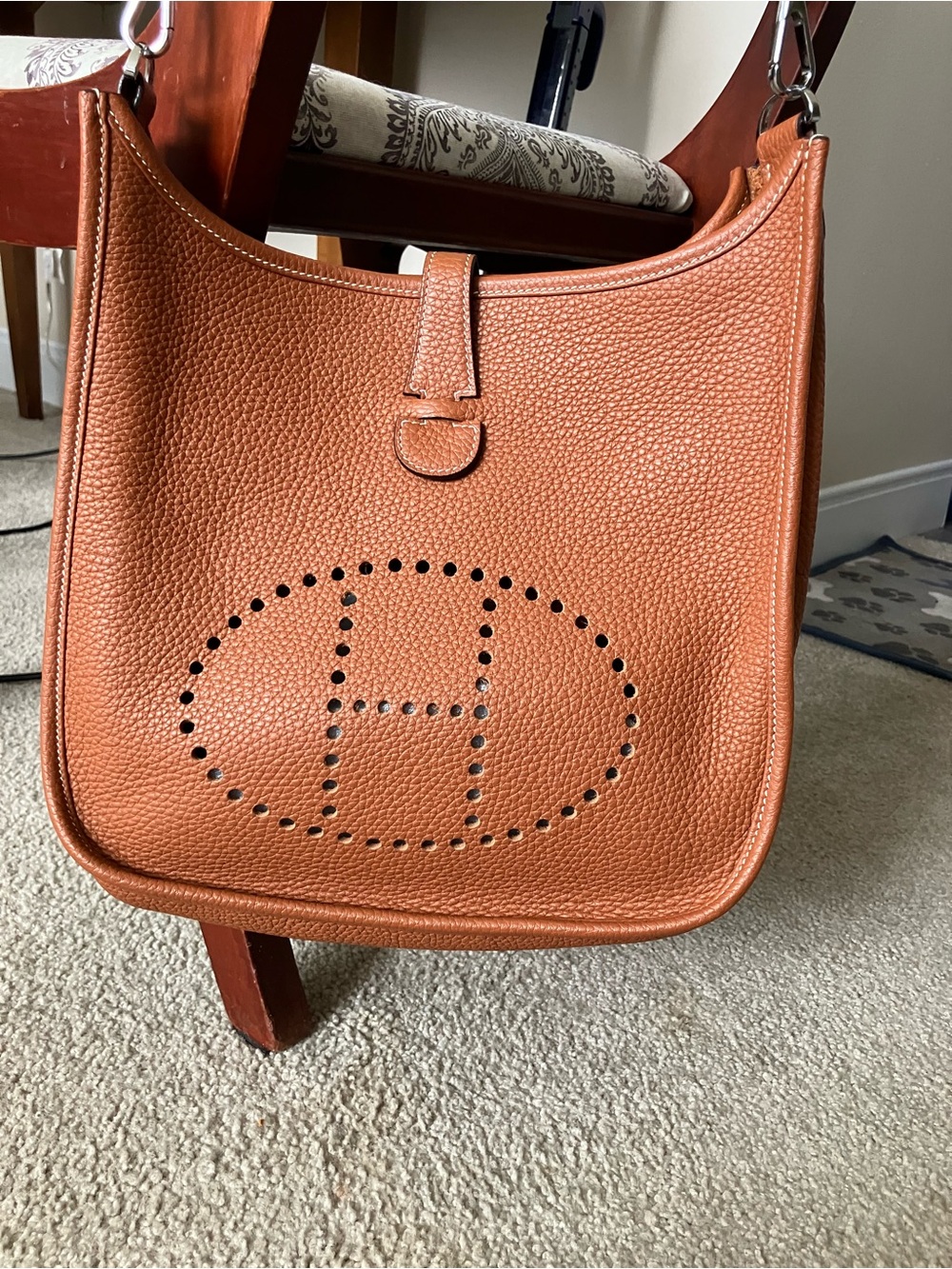 Hermès Cognac Leather Strap with Silver Hardware